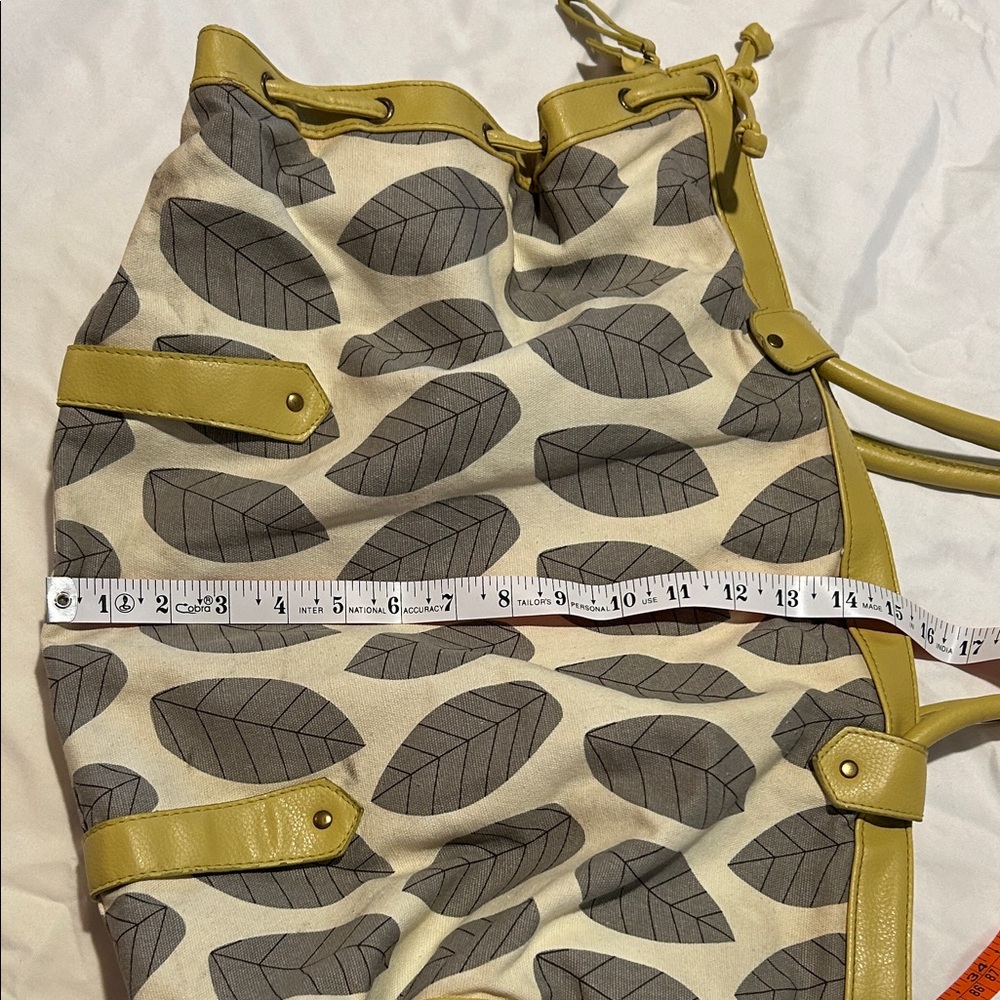 Target Leaf It Alone Handbag Tote Bag Patterned Yellow and Gray Women's Purse - Picture 10 of 17